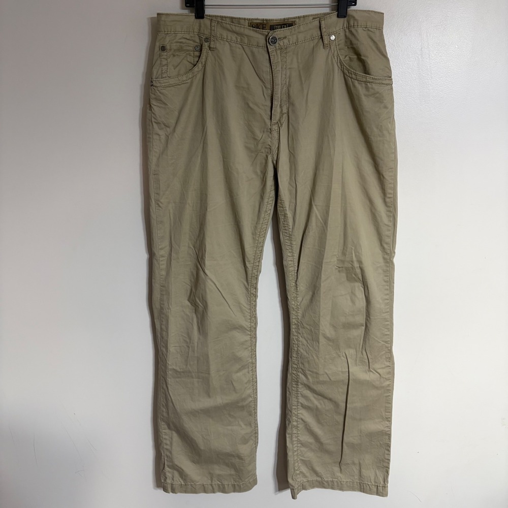 BKE Tyler Mens Khaki Tan Straight Leg Pants 36L Cotton Twill Trousers